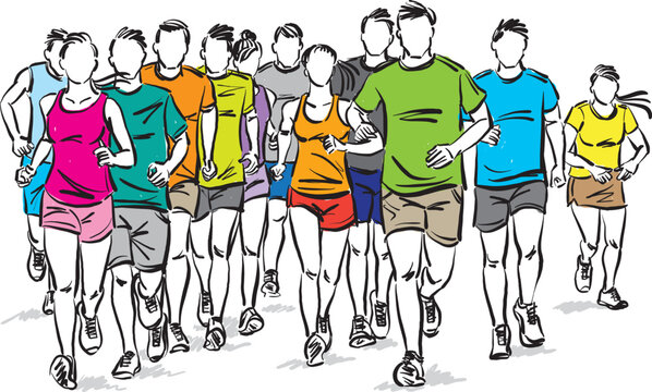 people 2 running jogging sports concept vector illustration