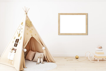 Boho baby room mockup frame, 3D render	