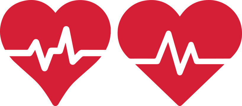 heartbeat pulse icon. Heart icon with a plus. Cardiogram heart icon set. Heartbeat icon collection. Heartbeat line with the shape of a heart. heart beat pulse flat icon