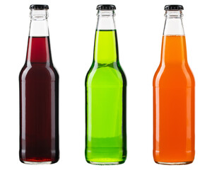 Bottle of soda. Glass bottle of cold green drink. Non alcohol soft drink. Glass bottle without...