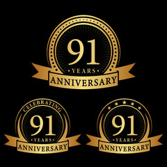 91 years anniversary logo collections. Set of 91st Anniversary logotype template. Vector and illustration.