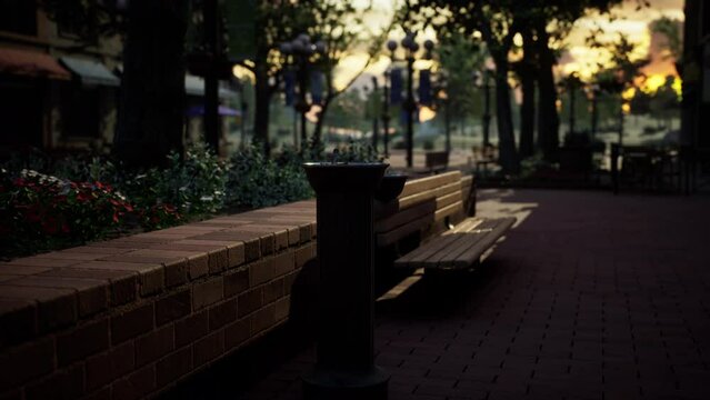 closeup of a drinking water fountain in a park on sunset
