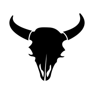 Silueta de calavera de de búfalo americano aislado en color negro