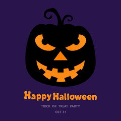 Halloween Party Design template, with pumpkin and place for text. Vector illustration