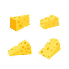 A set of cheese slices.Cheese of various shapes. Dairy products. Flat illustration