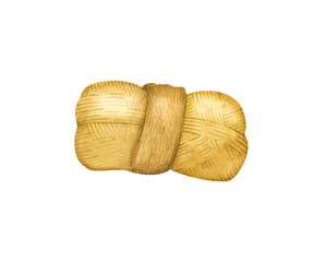 Watercolor illustration, knitted yarn, boho, craft, sticker, wool, matting, linen, cotton thread, ball, knitting threads, skein of thread, wool, knitted texture, imitation of knitting brown, ocher.