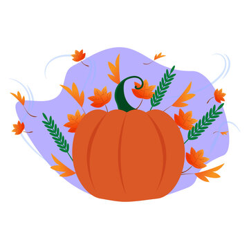 Pumpkin with autumn leaves. Isolated image of a stylized pumpkin. Simple image.