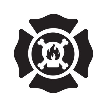 Badge emergency fire icon | Black Vector illustration |