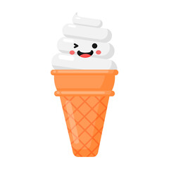 Ice cream cones kawaii with faces icon.