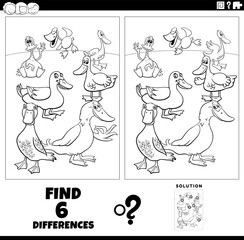 Fototapeta premium differences game with cartoon ducks coloring page