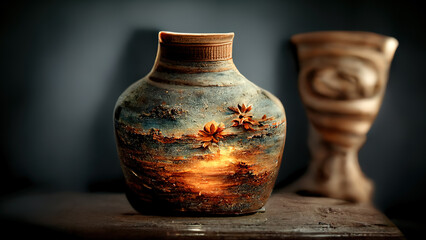 Fototapeta na wymiar Handcrafted Antique vases. Baked clay or ceramic vases, clay jar. Vintage background.