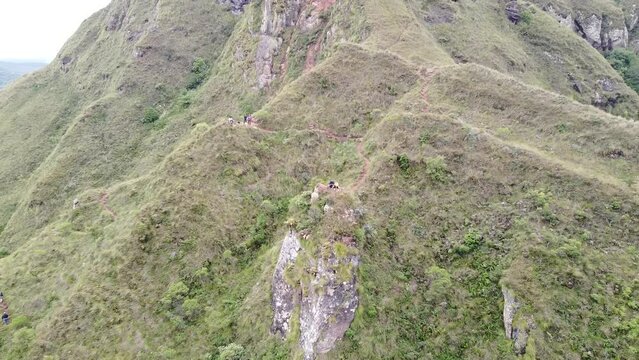 Group of young people hiking in the mountains near Samaipata Bolivia