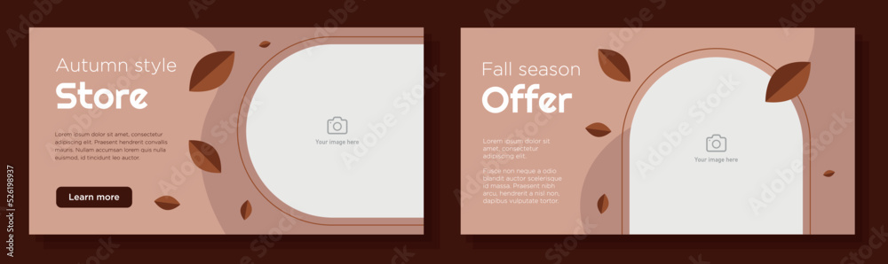 Wall mural Autumn theme banner template set, fall seasonal offer advertisement sign, brown leaves horizontal ad, business store sale content marketing post, creative brochure, isolated on background