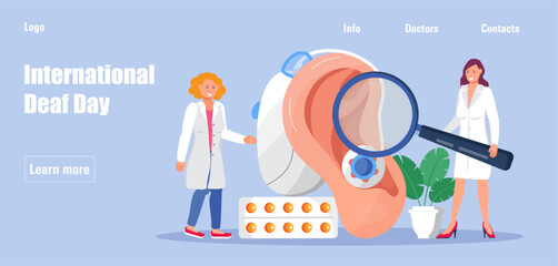 World Deaf Day in last Sunday of September concept. Rally, seminar and various deaf awareness campaign design vector for app, landing page, website.