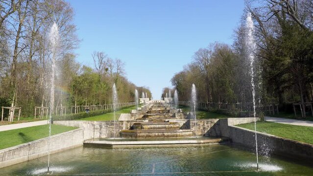 Grande Cascade in public Departemental Parc de Sceaux. Shot at early morning in March - Hauts-de-Seine, France.