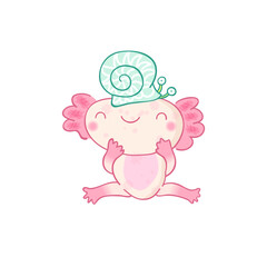 Naklejka premium Cute axolotl mascot cartoon vector illustration. Cheerful axolotl