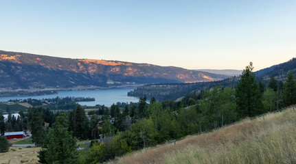 Canadian Landscape during sunny sunrise. Taken in Lake Country, near Vernon, BC, Canada. Nature Background.