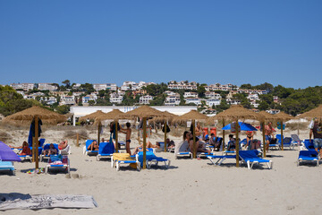 Fototapeta premium Menorca, Spain: Afternoon in Son Bou beach on a cold sunny day, Menorca, Spain