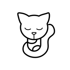 cute sleepy cat, sleeping curled kitten - vector illustration