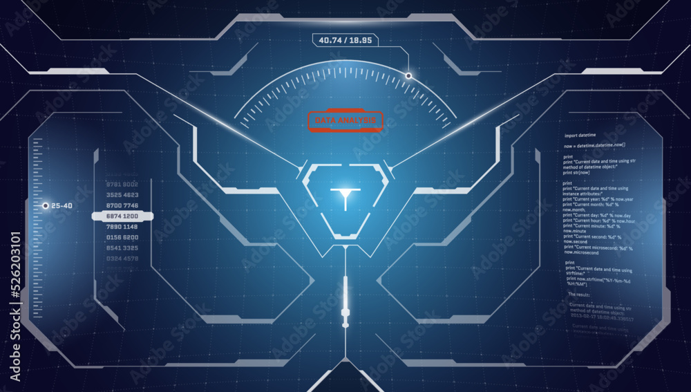 Poster vr hud digital futuristic interface cyberpunk screen design. sci-fi virtual reality technology view 