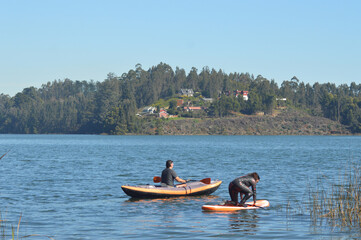 water sports in a lake in southern Chile, lakes and mountains