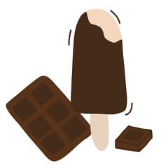Chocolate and milk popsicle ice cream bar on stick, flat raster