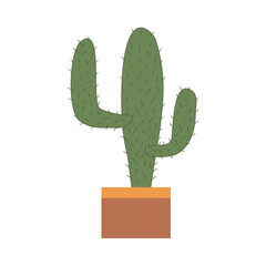 Saguaro or Carnegiea cactus in pot, flat doodle raster