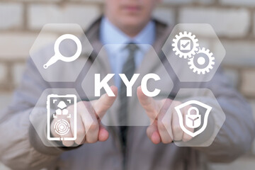 KYC Know Your Customer Concept. Client indentification to mobile access personal financial data. E-KYC electronic know your client.