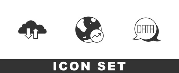 Set Cloud download and upload, Financial growth and Data analysis icon. Vector
