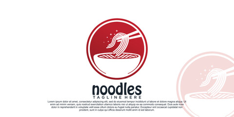 Ramen noodle logo design illustration for restaurant icon with creative element Premium Vector