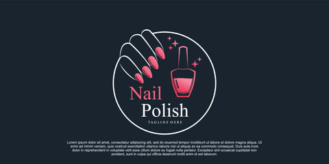 Nail polish icon logo design for nail salon or beauty studio with creative concept Premium Vector