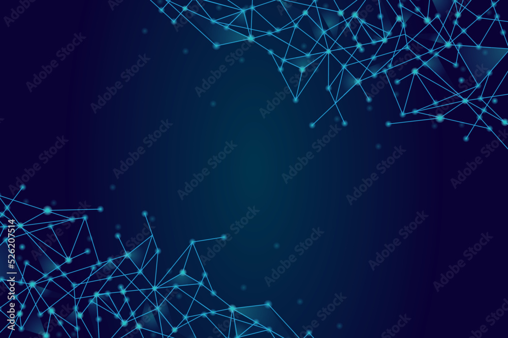 Wall mural network abstract connection isolated on blue background. network technology background with dots and