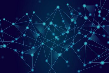 Naklejka na ściany i meble Network abstract connection isolated on blue background. Network technology background with dots and lines. Ai background. Modern abstract concept. Ai background vector, network technology