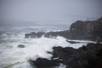 Obraz premium Ocean waves crashing on a rocky shore