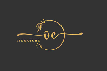 luxury gold signature initial O E logo design isolated leaf and flower