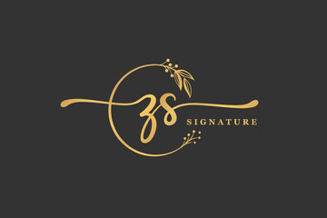 luxury signature initial Z S logo design isolated leaf and flower