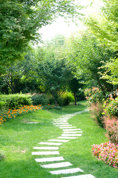 A winding stone road in the villa garden