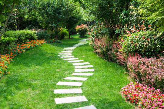 A winding stone road in the villa garden