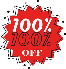 100% discount (one hundred percent) art in red color  with black dash and and white numbers