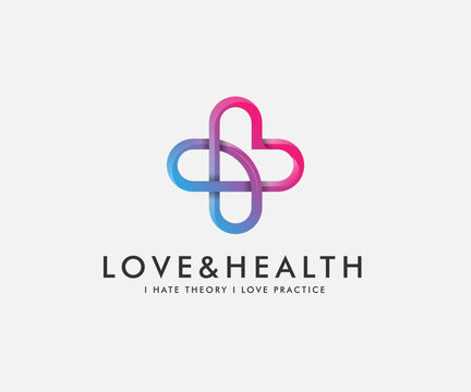 love and cross symbol. health logo design vector illustration
