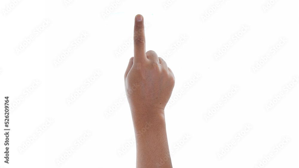 Wall mural male hand showing finger sign isolated on white background