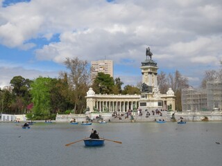 Fototapeta na wymiar Retiro park lake with boats, Madrid, Spain