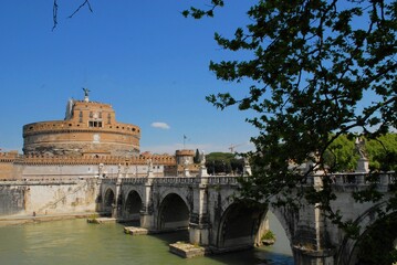 bridge over the river tiber and Angel castle, Rome, Italy