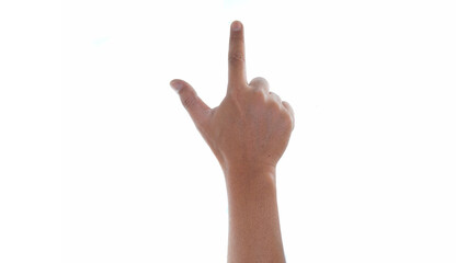 Male hand showing two finger sign isolated on white background 