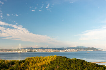 View of Akashi-Kaikyo Bridge from Awaji island in Japan.