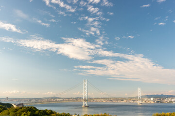 Fototapeta na wymiar View of Akashi-Kaikyo Bridge from Awaji island in Japan.