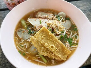 close up tom yum noodle
