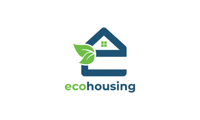 Letter E Home Leaf Logo Concept sign icon symbol Design Line Art Style. Green House, Natural, Ecology Logotype. Vector illustration template