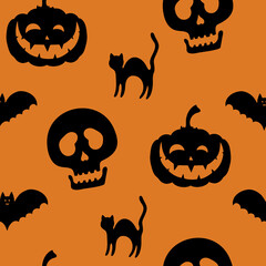 Halloween pattern with pumpkins and skulls, vector
