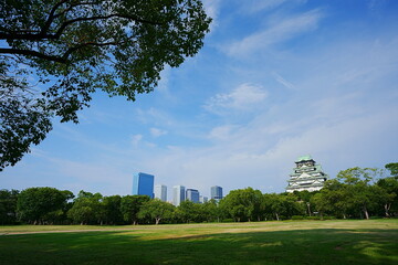 日本のお城、大阪城の石垣と堀